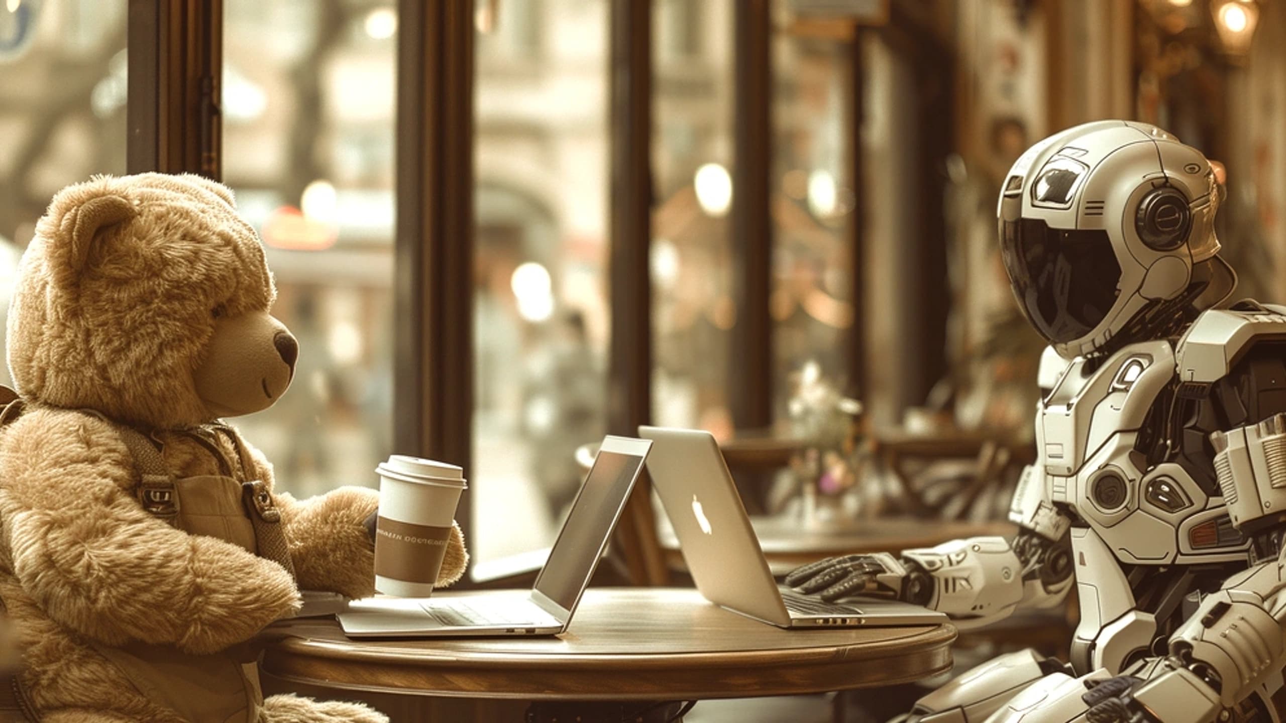 Bear and an Android in a Coffee Shop