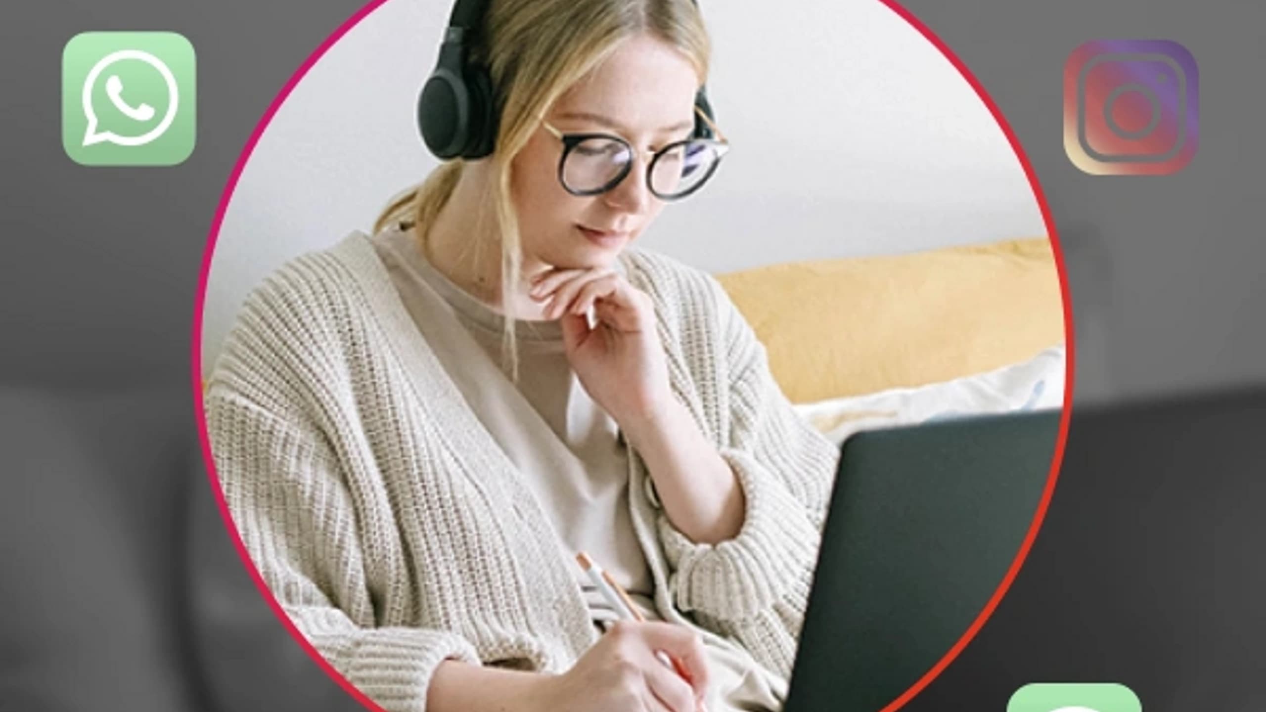 Woman being productivty in deep focus with distractions blocked around her.