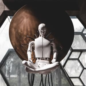 Robot seated in meditation