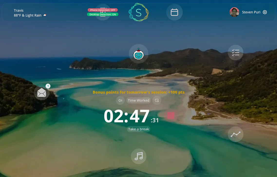 Screenshot of the Sukha focus app dashboard